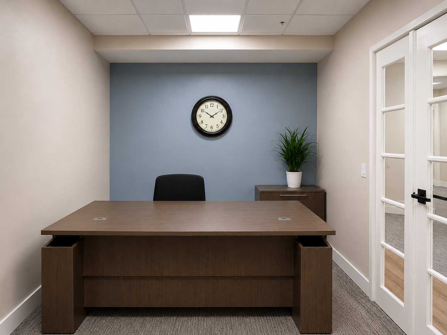 AMGC office build-out with skylight and modern desk setup